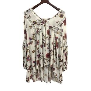 Free People Just the Two of Us Ivory Floral Printed Tunic Sz M Boho Flowy